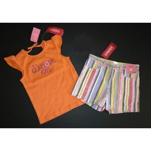 Gymboree orange short sleeve tank t-shirt top stripe shorts purple pink brown 5